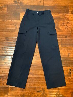Theory Navy Blue Wool Straight Leg Cargo Pants, Size 0